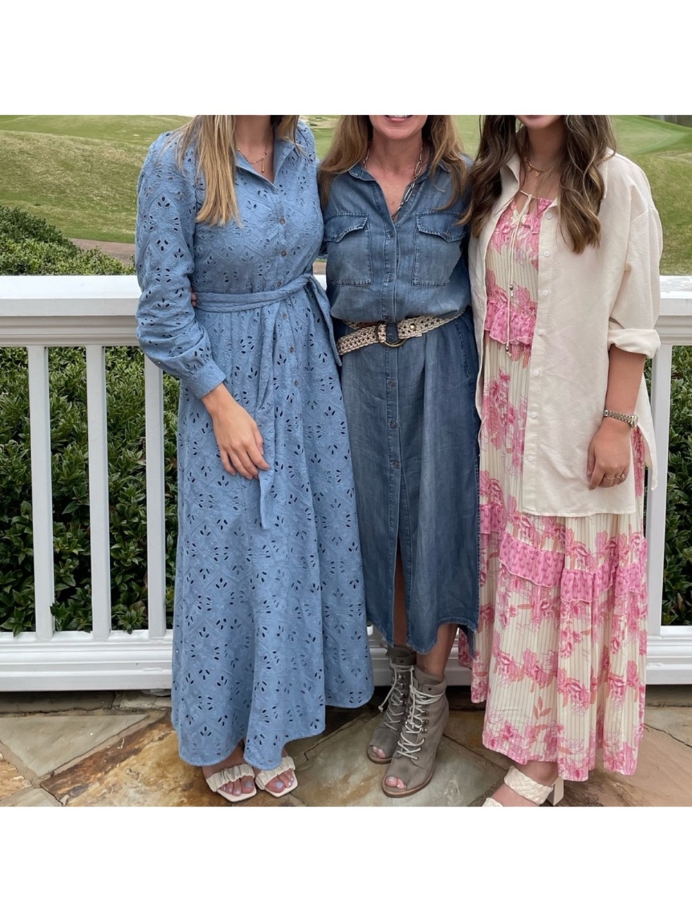 Sezane Bella Dress in Bleu Vintage, Eyelet Maxi w/ Tie Waist, size 36 - Picture 15 of 16